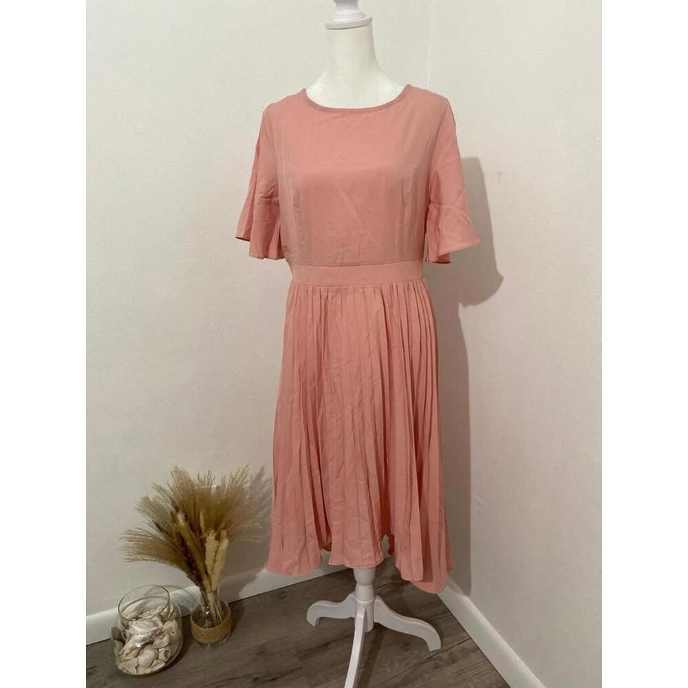 Pink Pleated High Low Dress-Medium-New(0003)